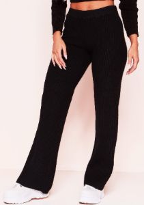 Addie Black Ribbed Wide Leg Trousers sold by Missy Empire