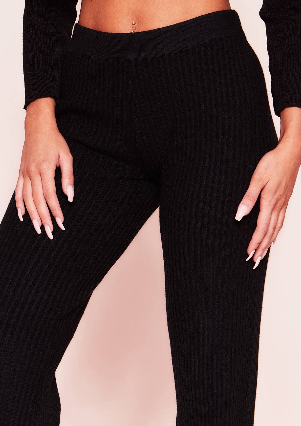 Addie Black Ribbed Wide Leg Trousers sold by Missy Empire product image thumbnail 4