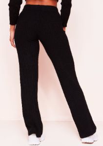 Addie Black Ribbed Wide Leg Trousers sold by Missy Empire