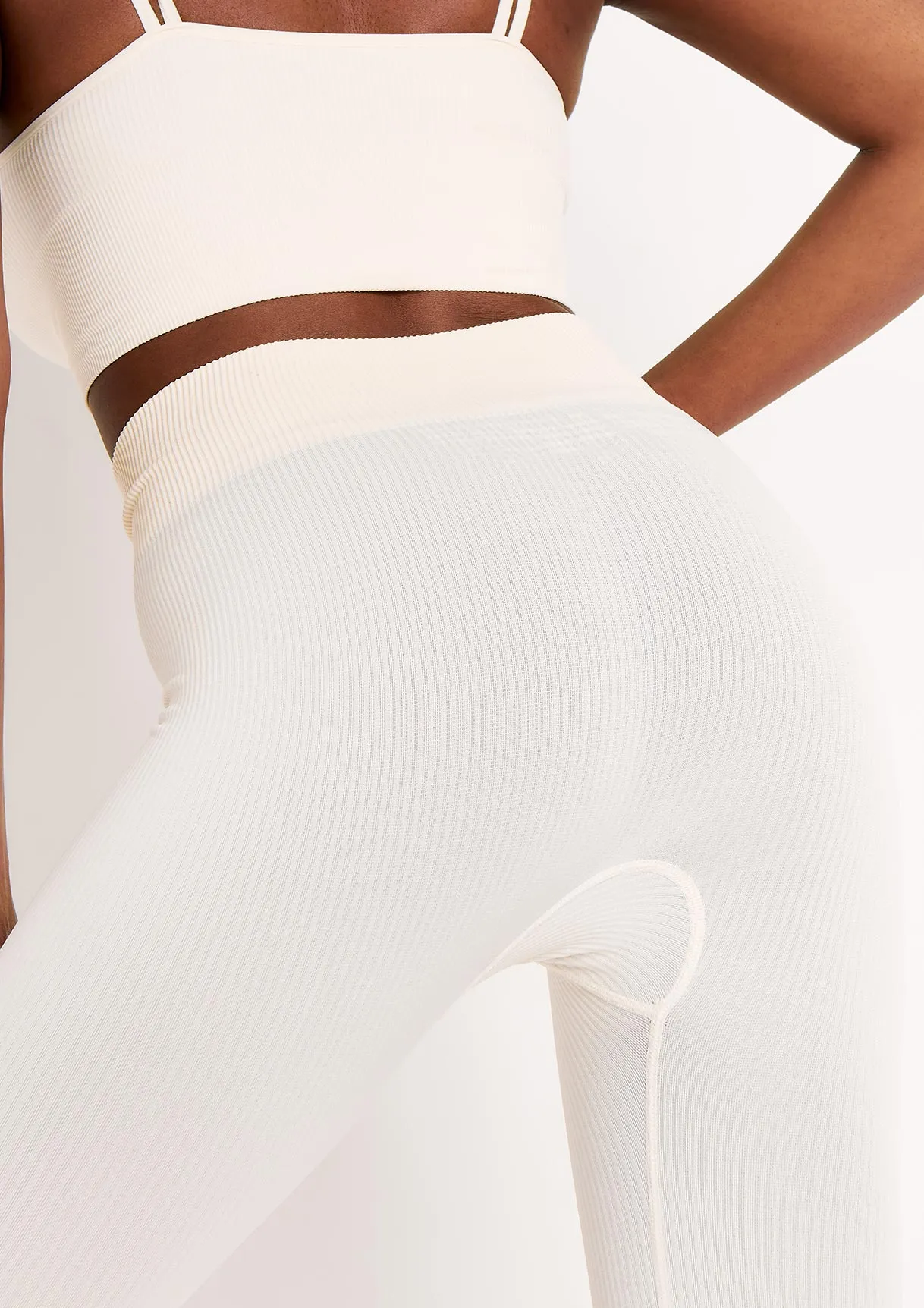 Cyndi Cream Seamless Ribbed High Waisted Leggings sold by Missy Empire product image thumbnail 3