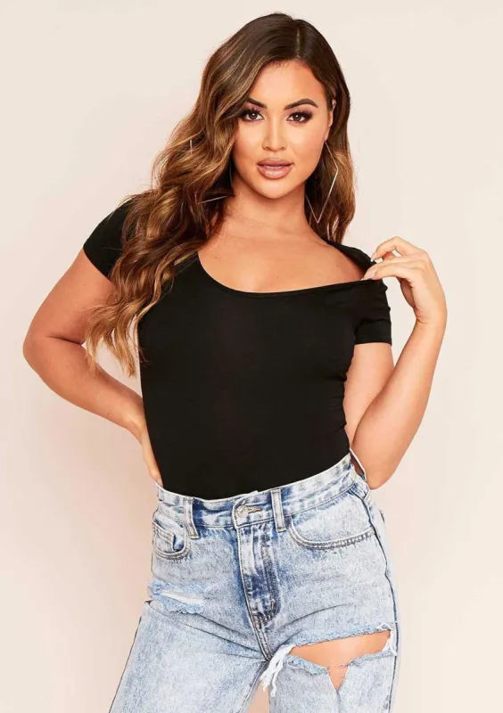 Maris Black Basic Jersey Scoop Neck T-Shirt Bodysuit sold by Missy Empire