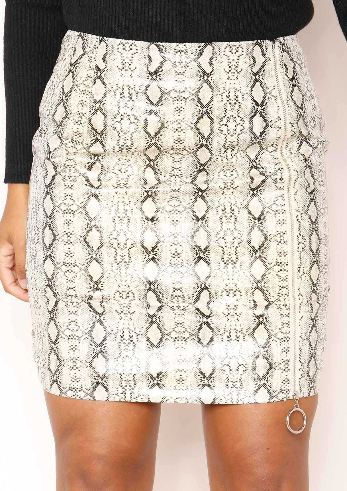 Tameka Beige Snake Print Zip Mini Skirt sold by Missy Empire product image thumbnail 3