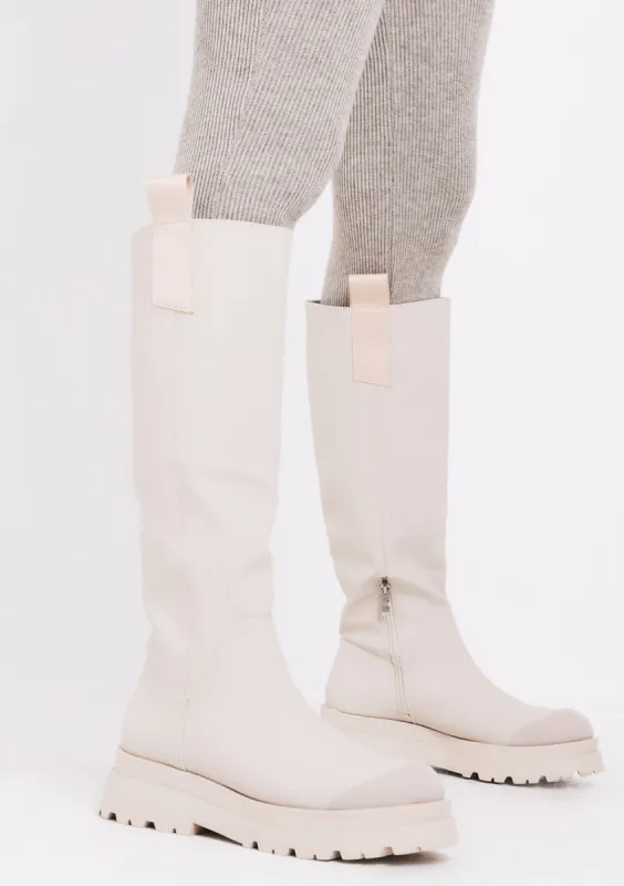 Beth Beige Knee High Wellie Boots sold by Missy Empire