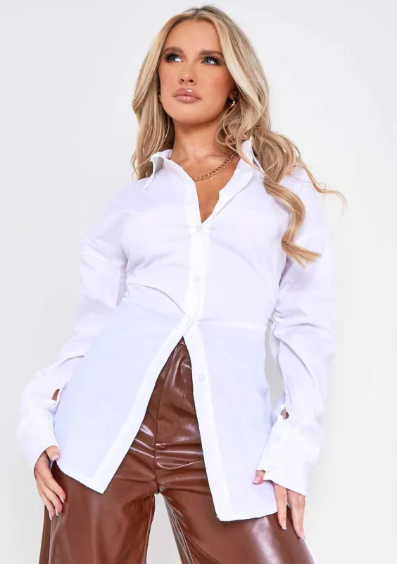 Sara White Ruched Side Shirt sold by Missy Empire