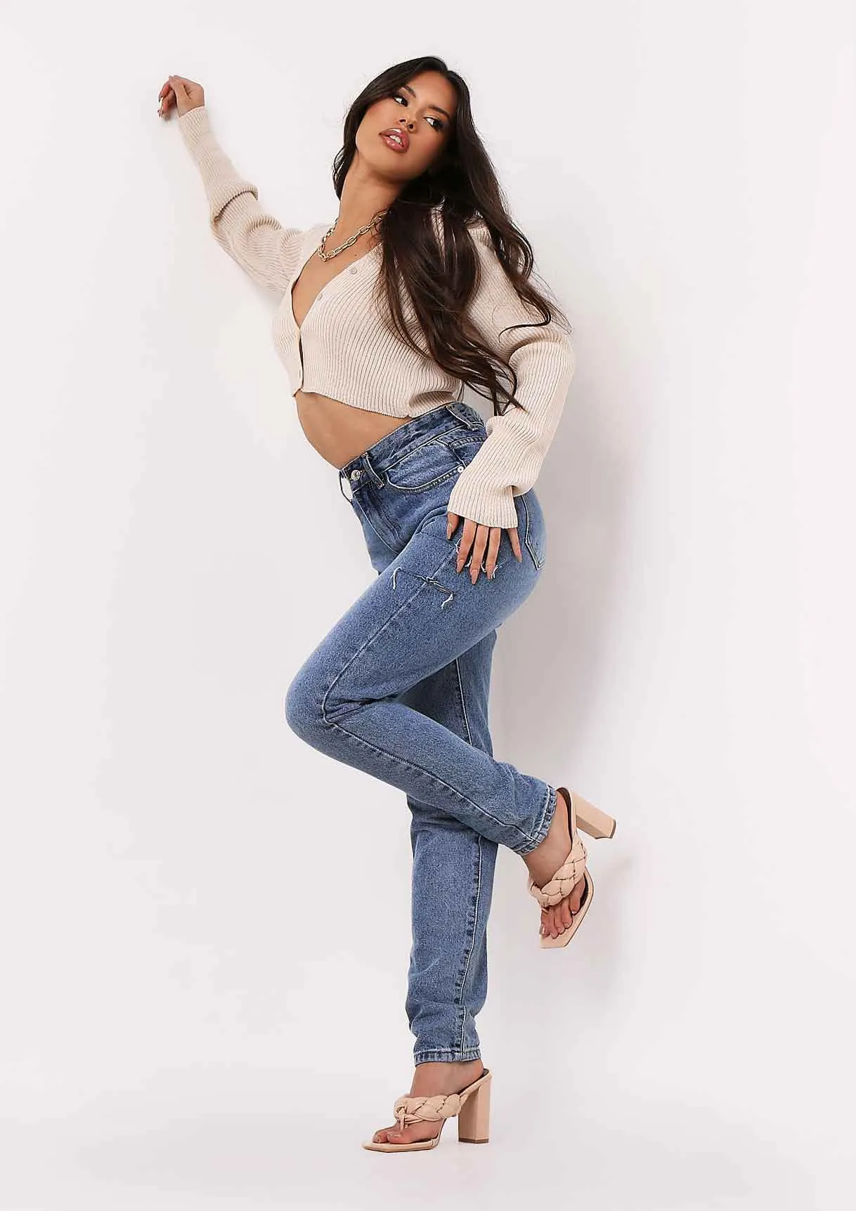 Jalia Stone Super Cropped Ribbed Knitted Cardigan sold by Missy Empire product image thumbnail 2