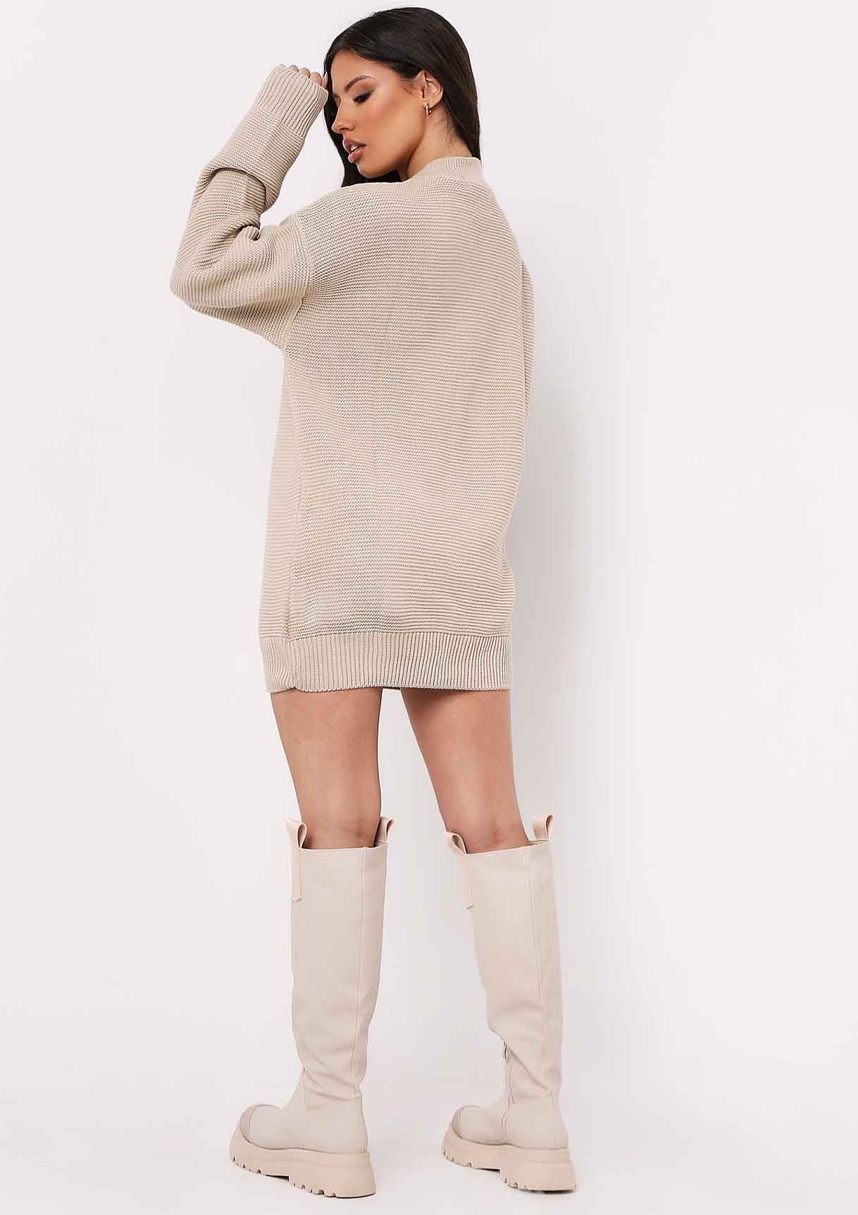 Emily Beige Ribbed Loose Fit Knitted Crew Neck Jumper Dress sold by Missy Empire product image thumbnail 5