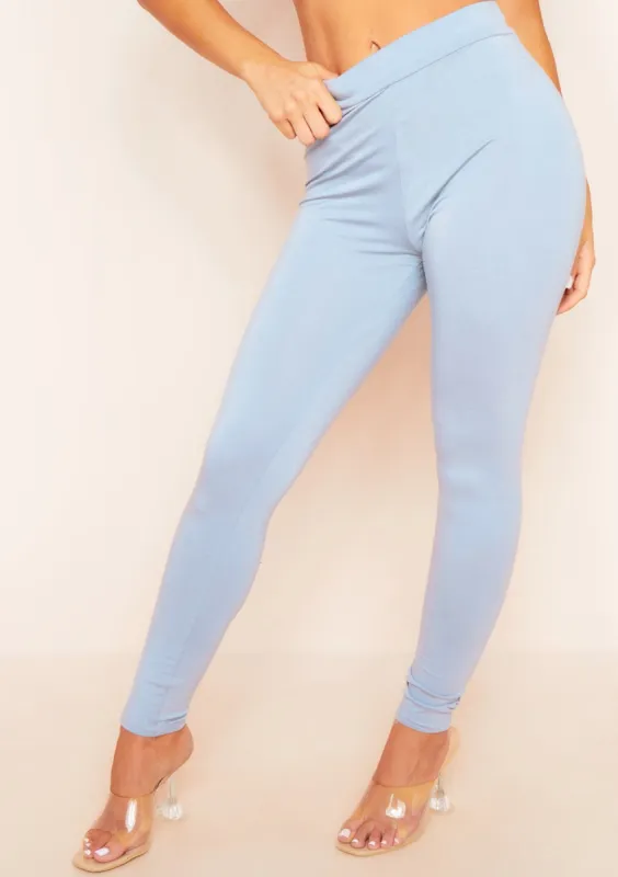 Carrie Blue High Waisted Basic Jersey Leggings sold by Missy Empire