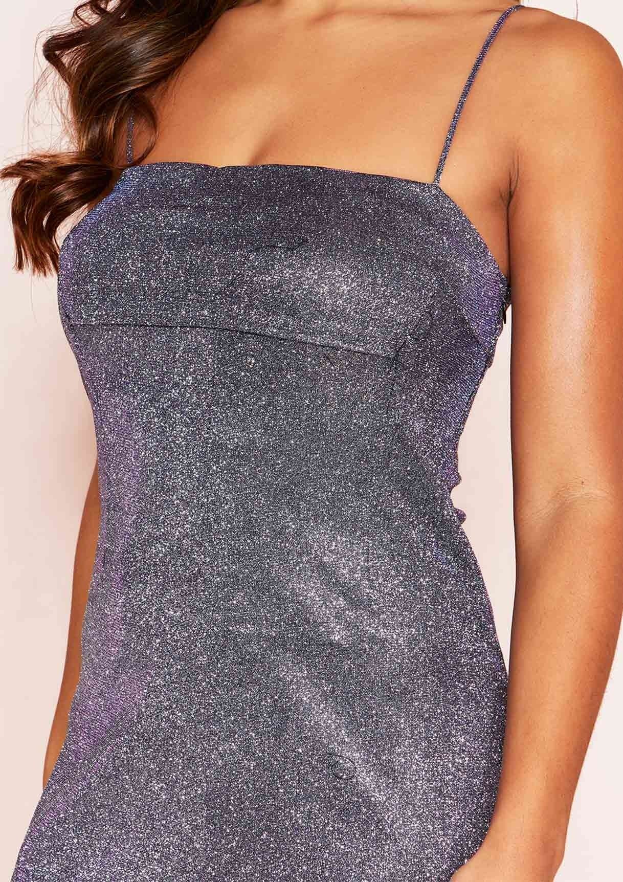 Maya Purple Glitter Square Mini Dress sold by Missy Empire product image thumbnail 5