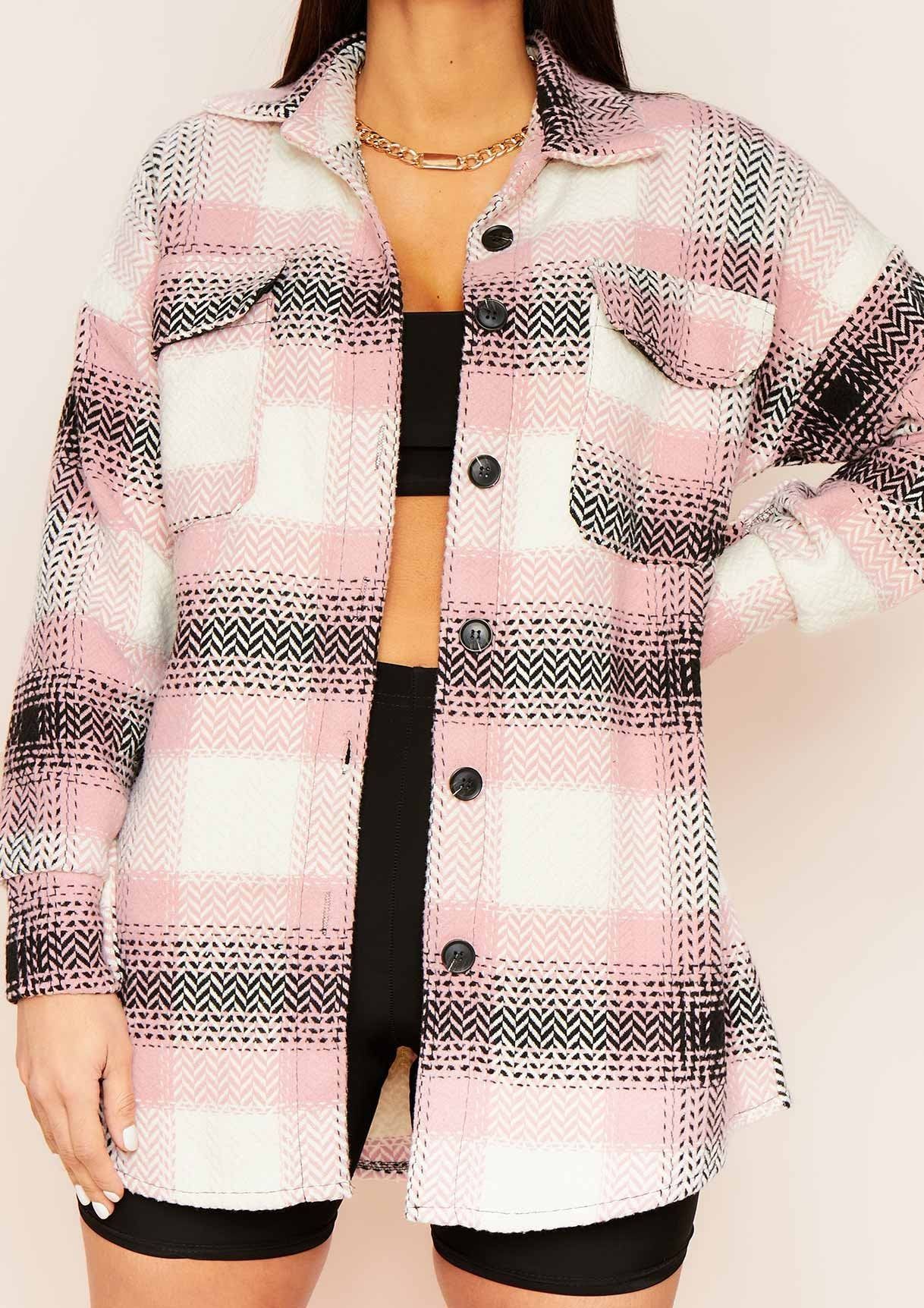 Mayanita Pink Longline Check Shacket sold by Missy Empire product image thumbnail 2
