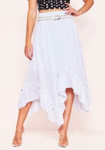 Joy White Pleated Frill Midi Skirt sold by Missy Empire