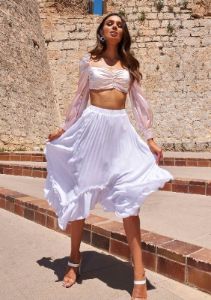 Joy White Pleated Frill Midi Skirt sold by Missy Empire