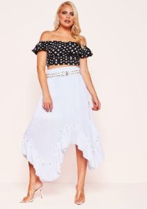 Joy White Pleated Frill Midi Skirt sold by Missy Empire