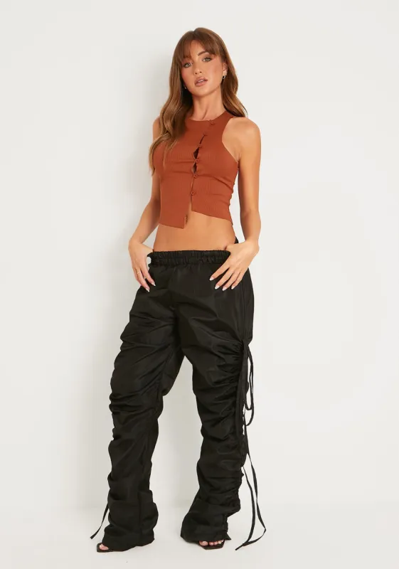 Toyah Black Ruched Toggle Hem Cargo Trouser made by Missy Empire