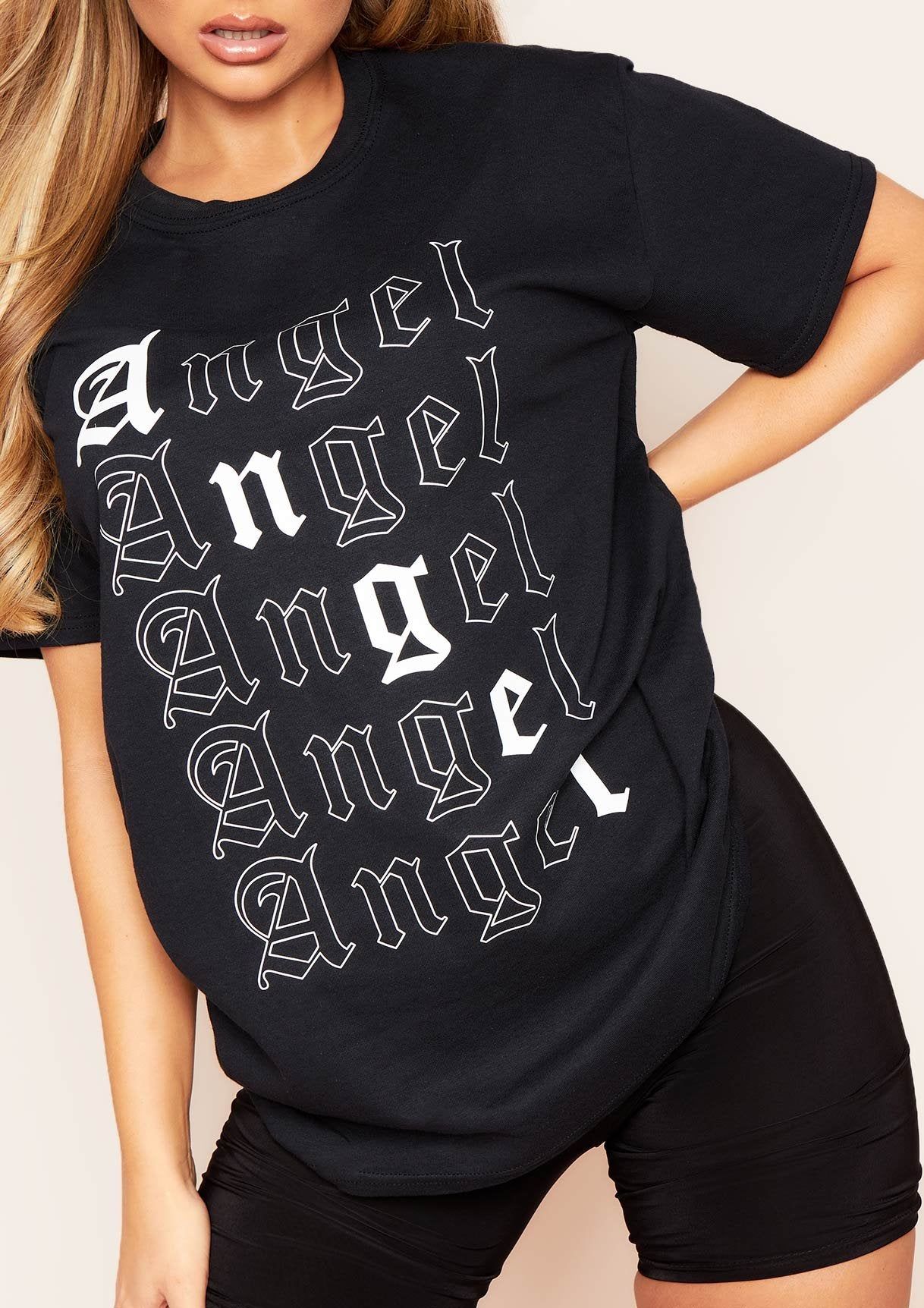 Riley Black Angel Slogan Oversized T-Shirt sold by Missy Empire product image thumbnail 2