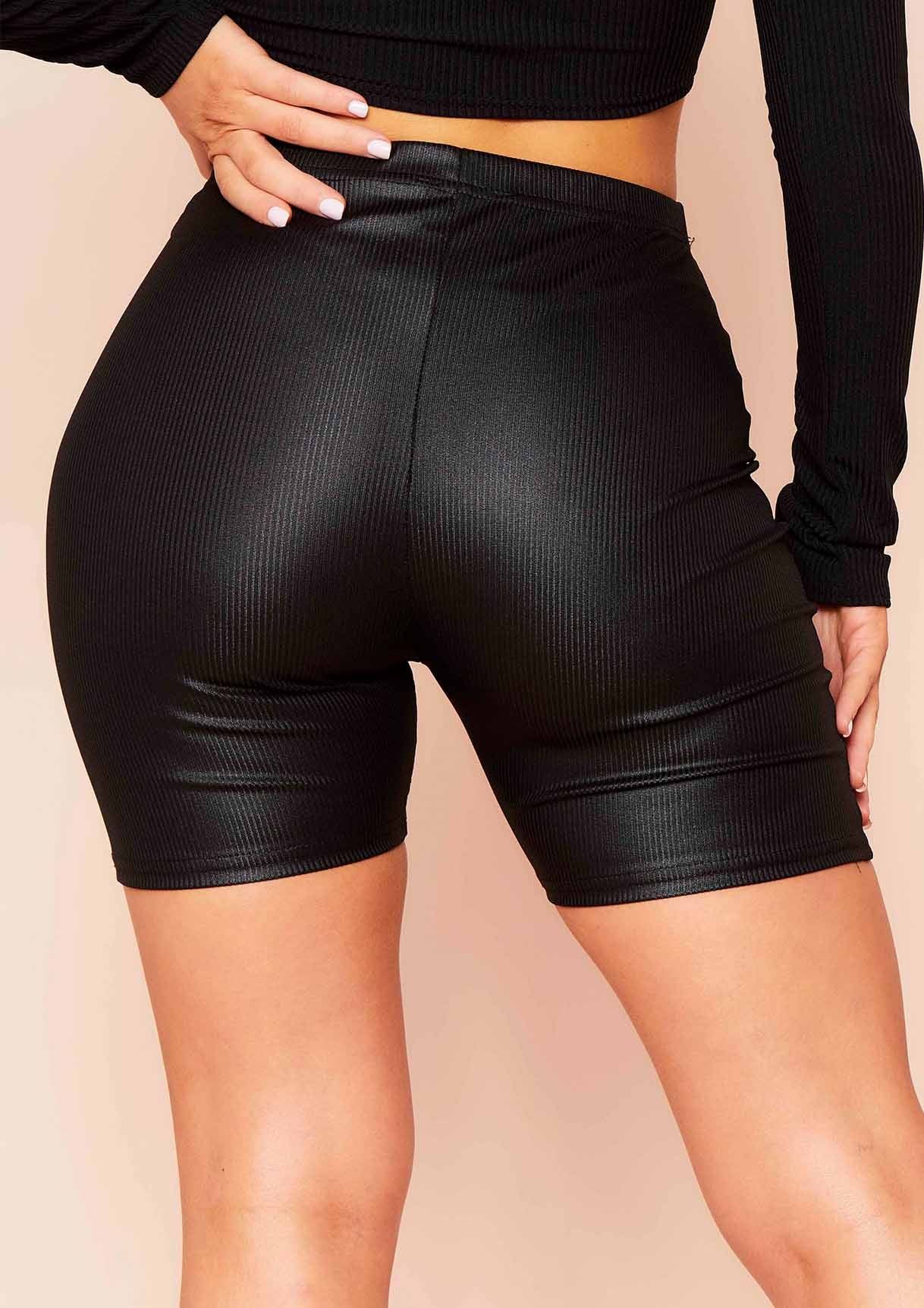 Wendy Black Coated Ribbed Cycle Shorts sold by Missy Empire product image thumbnail 2