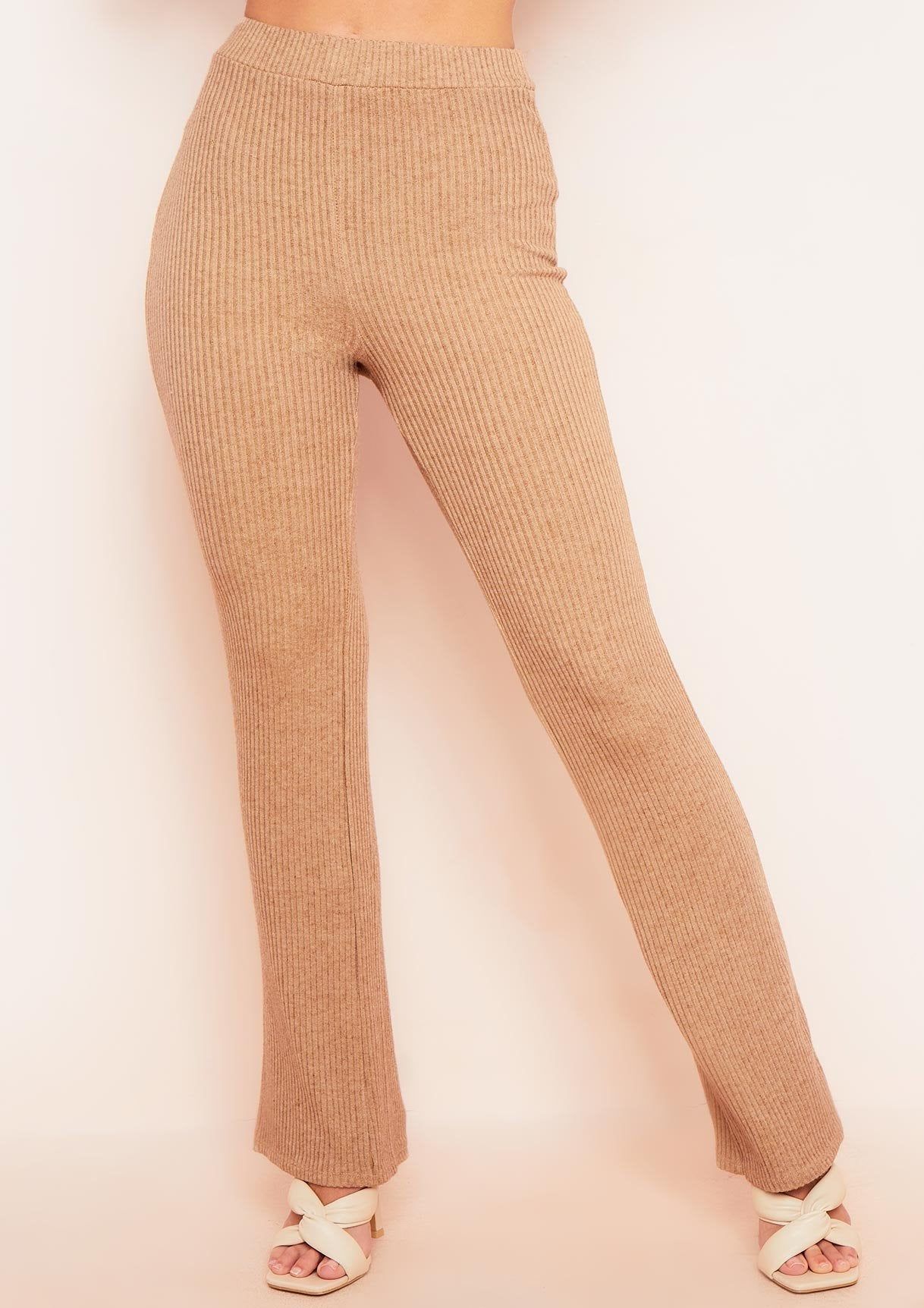 Miranda Camel Flare Brushed Ribbed Trousers sold by Missy Empire product image thumbnail 3