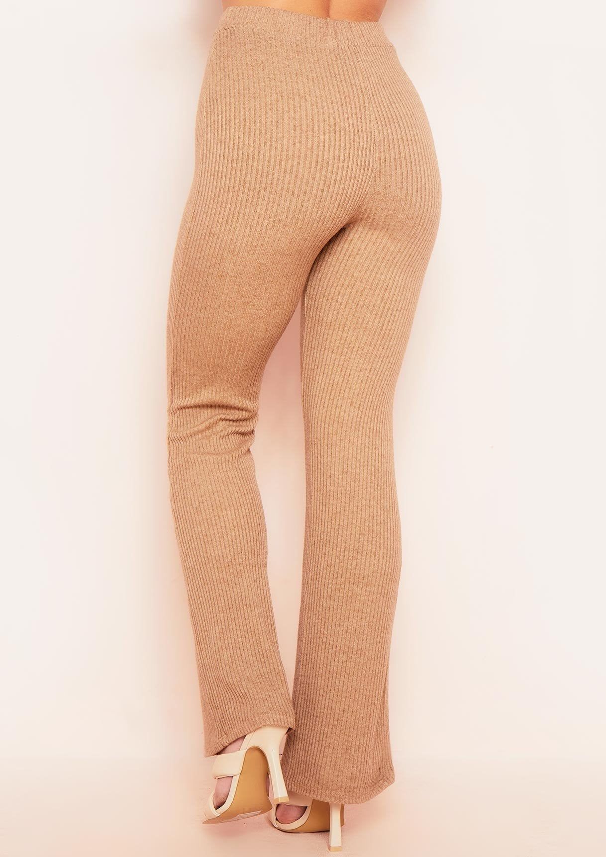 Miranda Camel Flare Brushed Ribbed Trousers sold by Missy Empire product image thumbnail 4