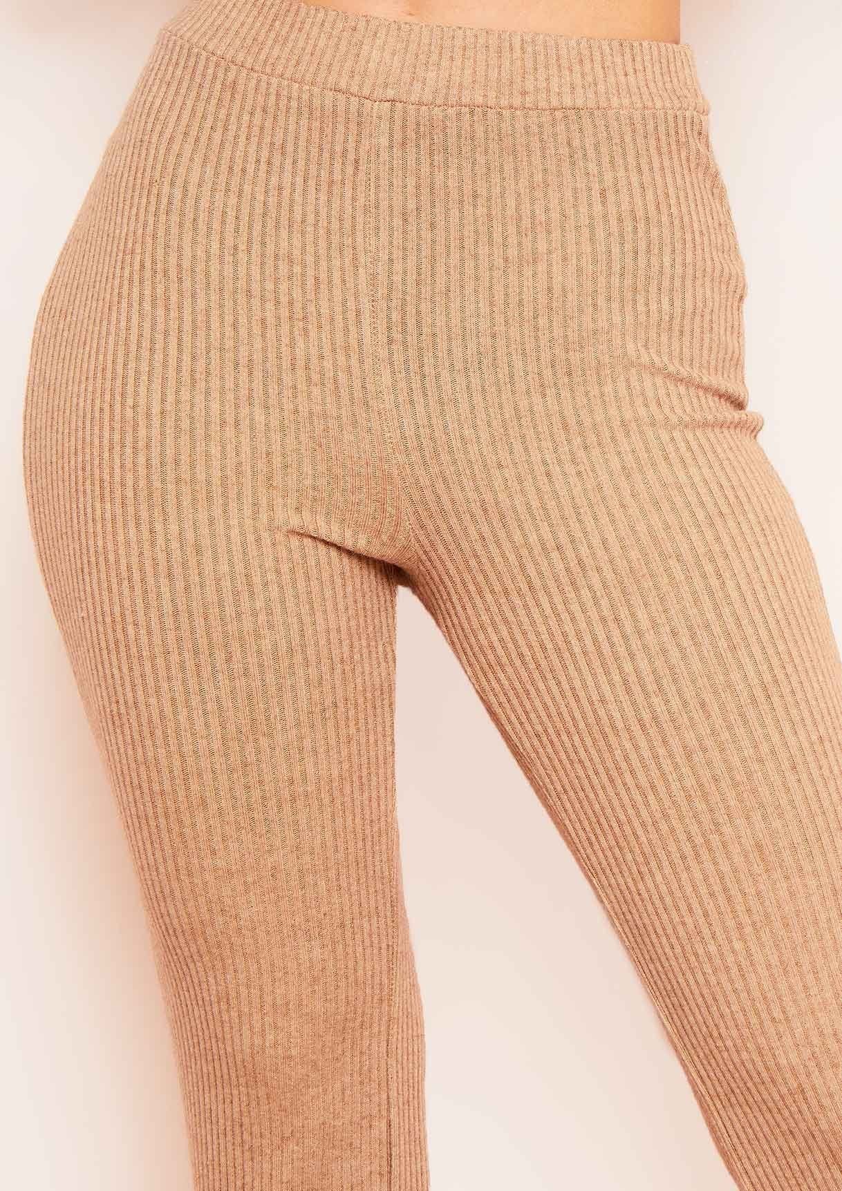 Miranda Camel Flare Brushed Ribbed Trousers sold by Missy Empire product image thumbnail 5