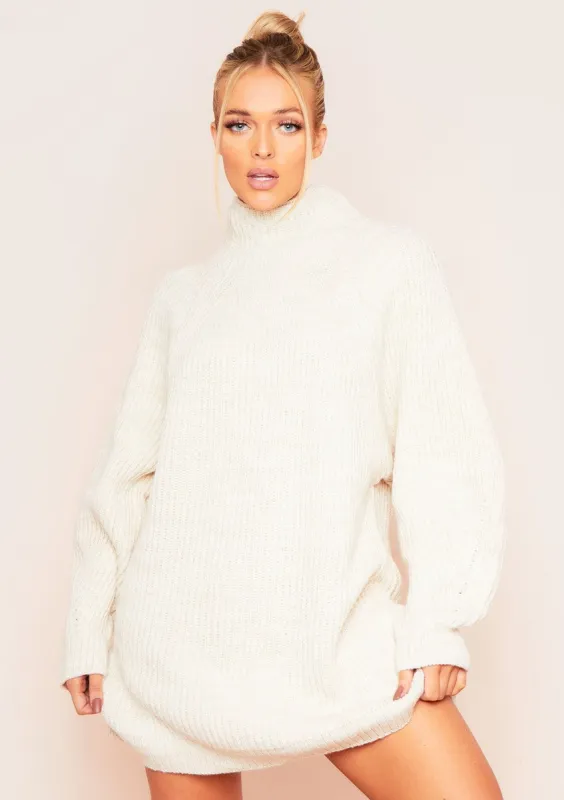 Amie Beige Chunky Knit Jumper Dress sold by Missy Empire