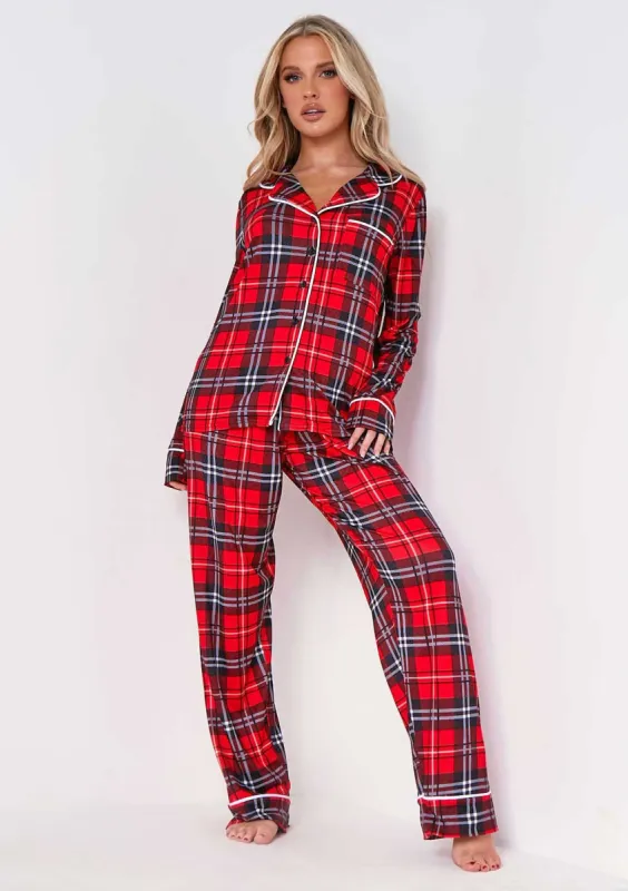 Nancy Super Soft Red Tartan Christmas Pyjama Set sold by Missy Empire
