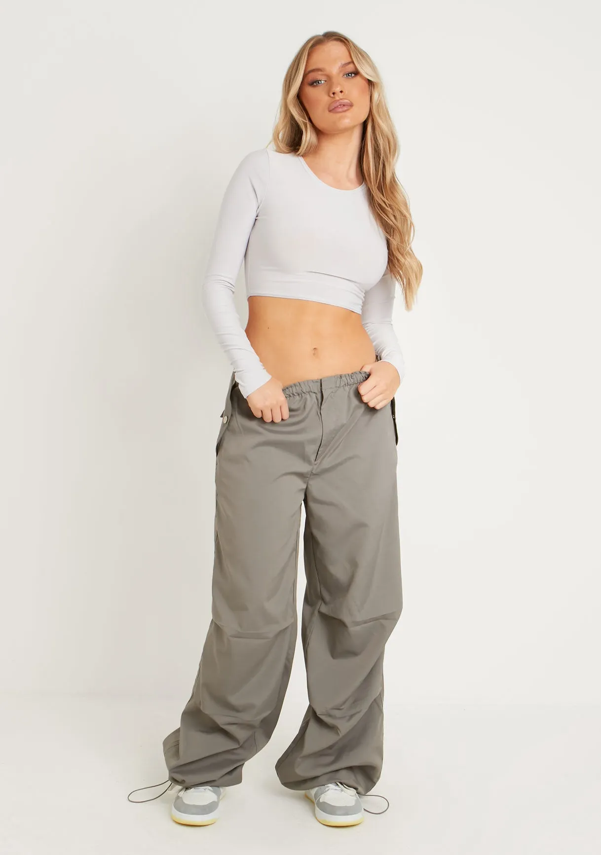 Amida Grey Long Sleeve Crew Neck Smooth Crop Top sold by Missy Empire product image thumbnail 4