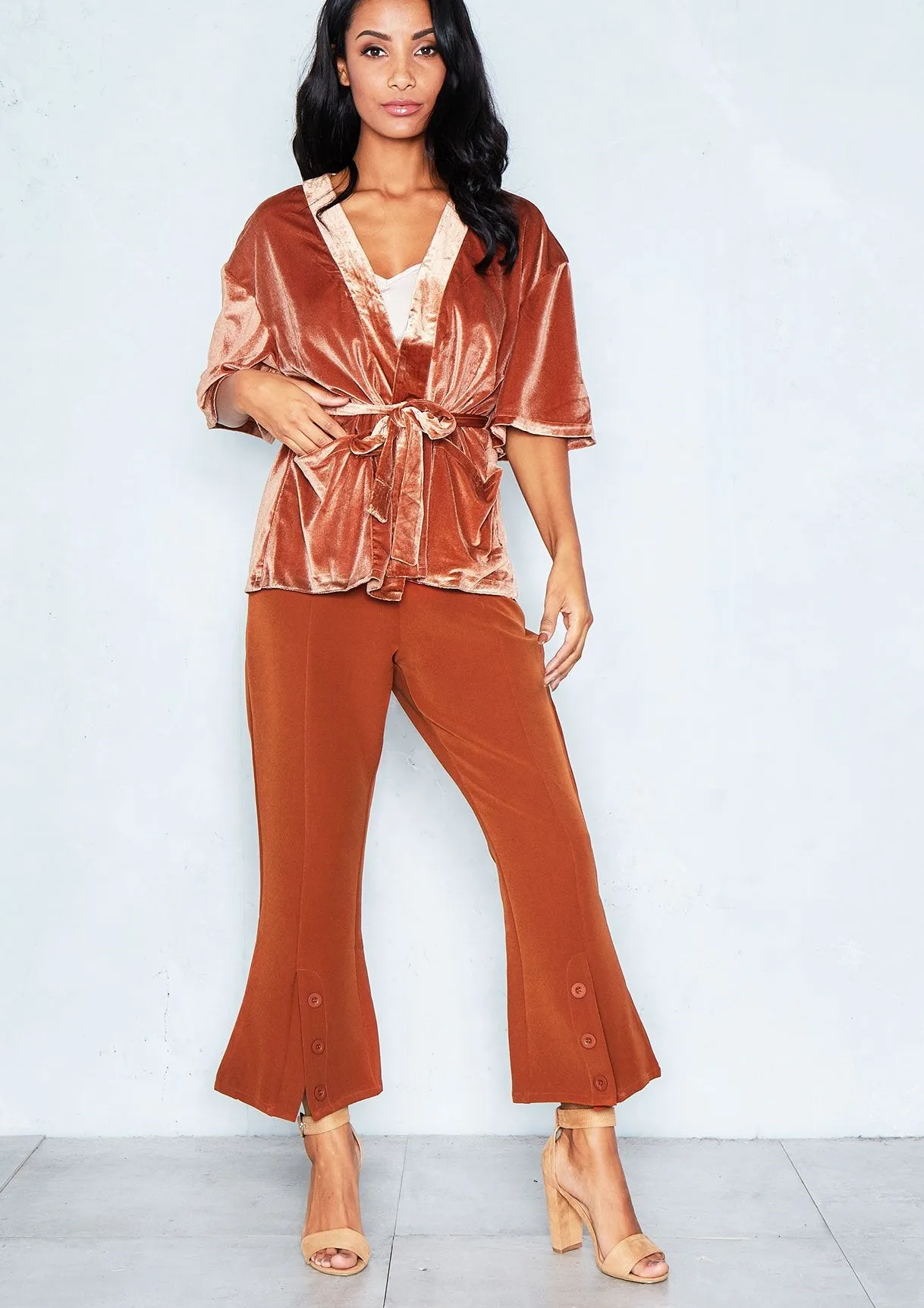 Lupita Rust Split Front Flare Trousers sold by Missy Empire product image thumbnail 4