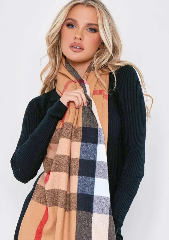 Kate Beige Check Scarf sold by Missy Empire