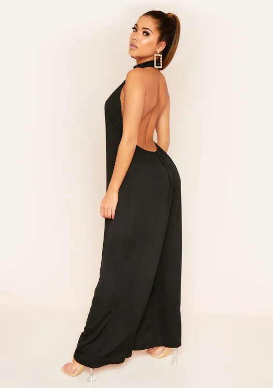 Rosie Black Backless Jumpsuit sold by Missy Empire