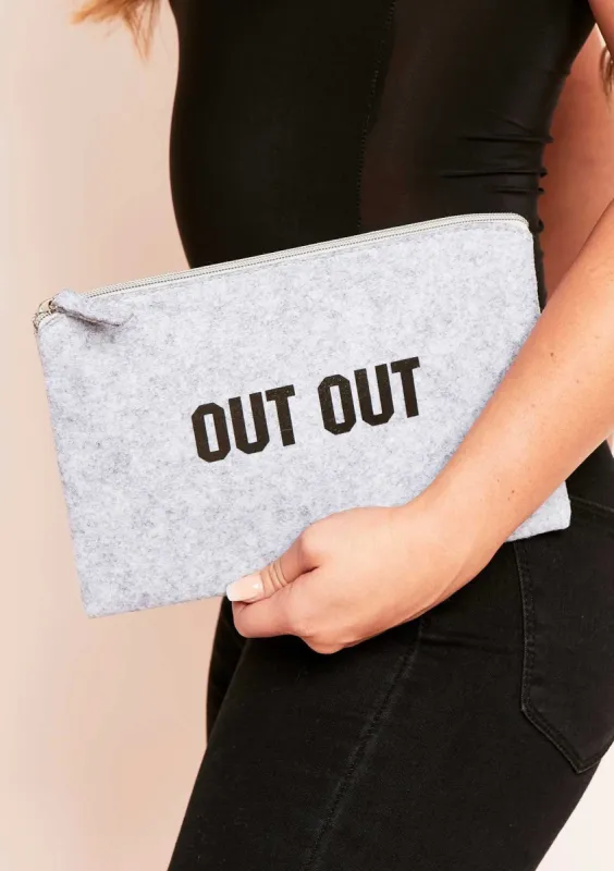 Tia Grey Slogan Out Out Clutch Bag sold by Missy Empire