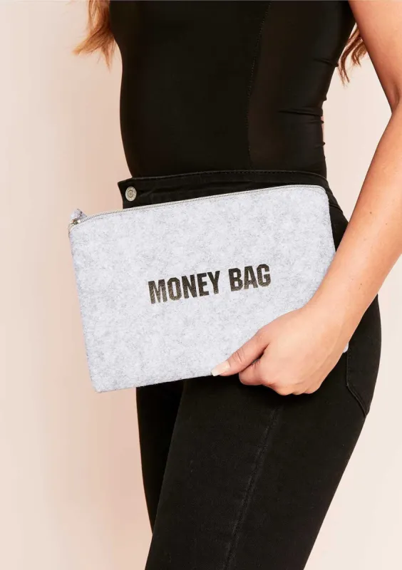 Amira Grey Slogan Money Bag Clutch Bag sold by Missy Empire