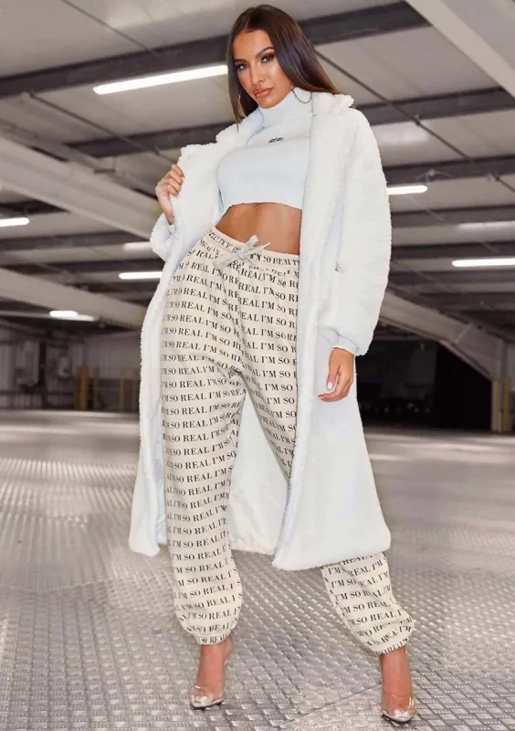 Maxine Cream Teddy Borg Longline Coat sold by Missy Empire