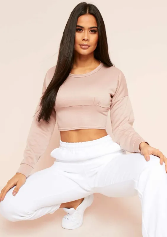 Jacine Blush Fitted Waist Cropped Sweater sold by Missy Empire