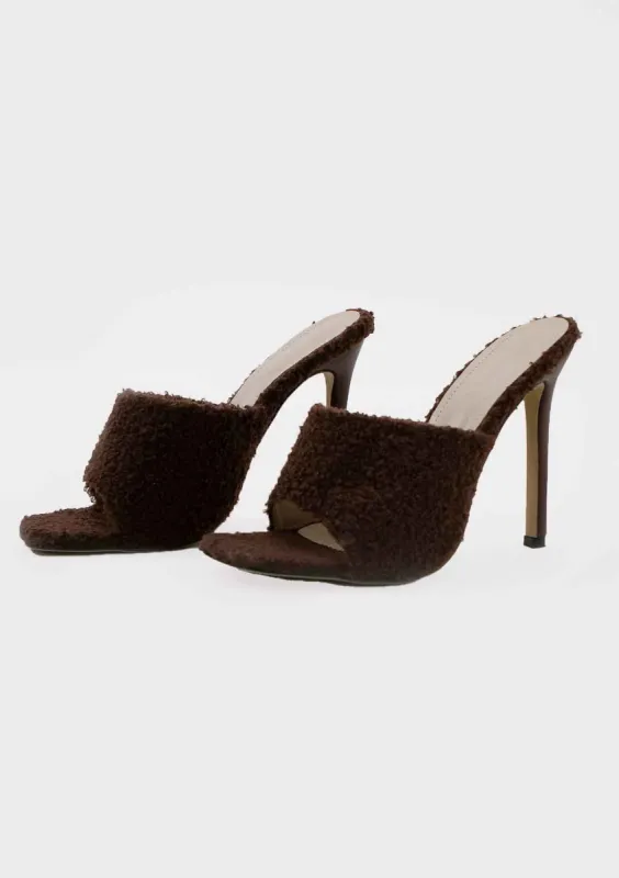 Chelsea Chocolate Borg High Heel Mules made by Missy Empire
