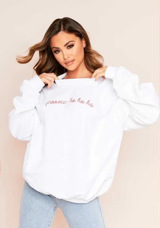 Luisa White Prosecc-ho-ho-ho Christmas Slogan Sweatshirt sold by Missy Empire