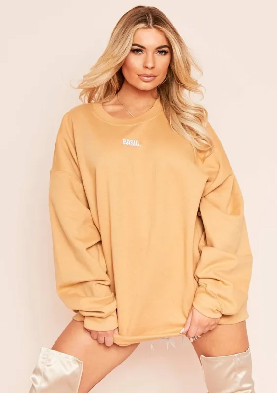 Ariana Tan Basic Slogan Oversized Sweatshirt sold by Missy Empire