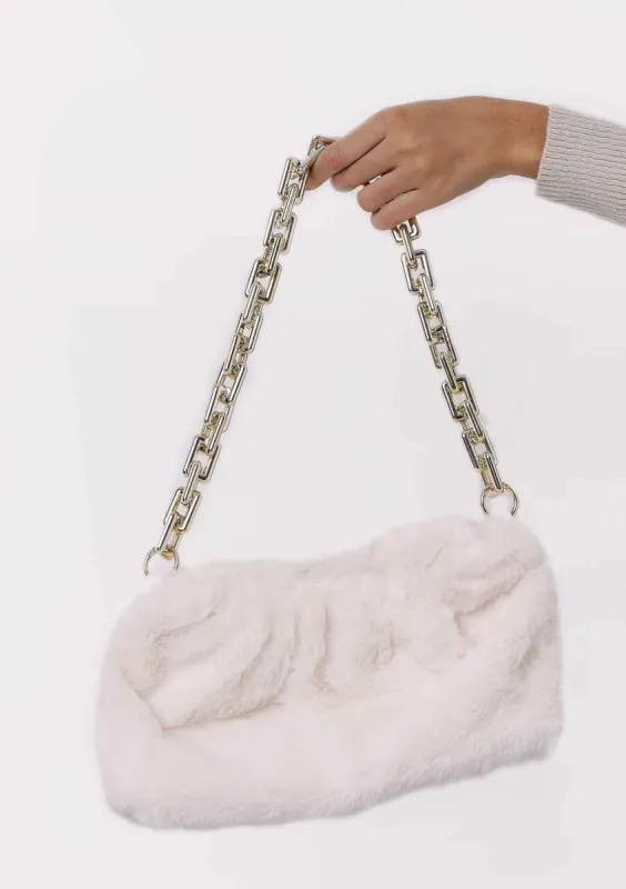 Kristen Cream Chunky Chain Fur Bag made by Missy Empire