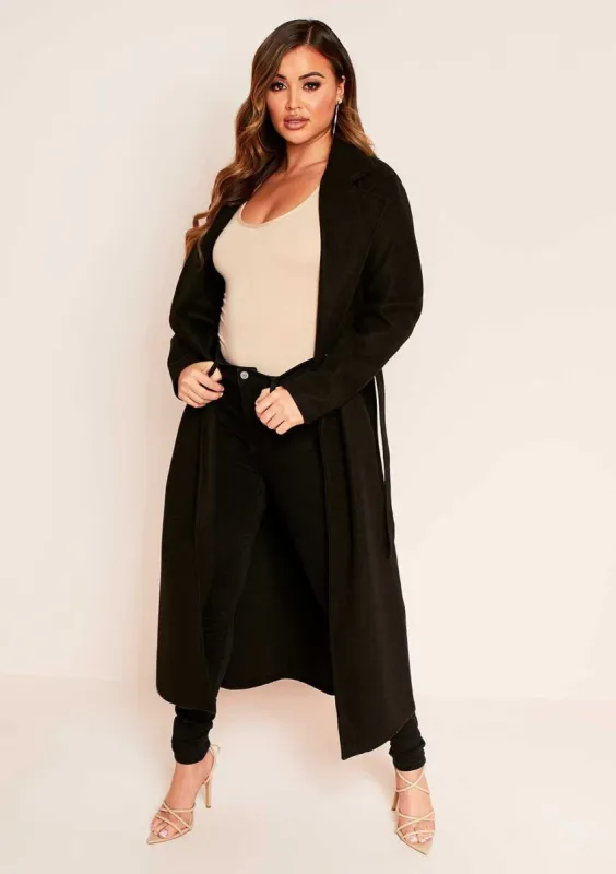 Layla Black Long Belted Formal Coat sold by Missy Empire