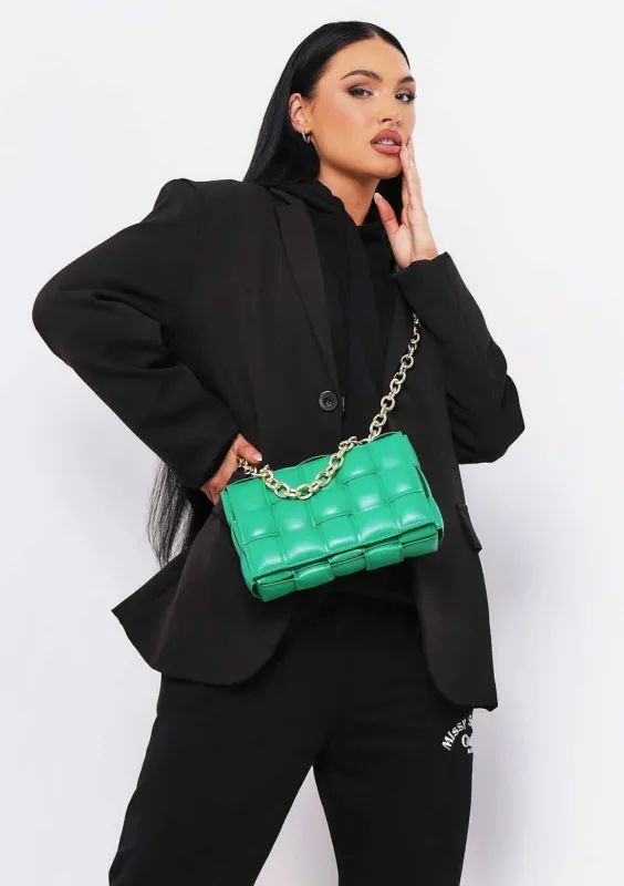 Pia Green Chain Woven Shoulder Bag sold by Missy Empire