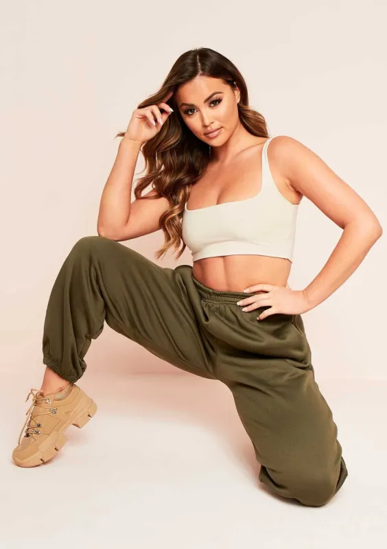 Davina Khaki Basic Cuffed Joggers sold by Missy Empire