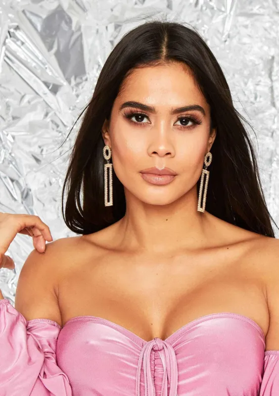 Erika Gold Oblong Drop Diamante Earrings sold by Missy Empire