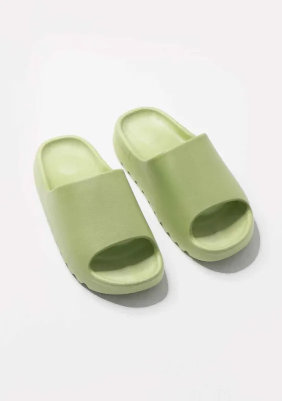 Odessa Green Rubber Ribbed Sole Sliders sold by Missy Empire
