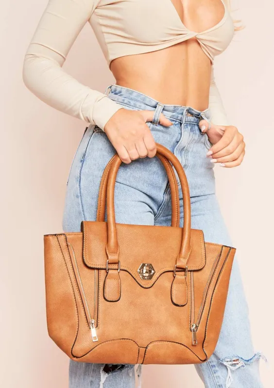 Jenna Tan Zip Shoulder Bag sold by Missy Empire