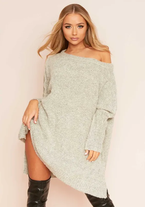 Tia Beige Soft Knit Jumper Dress sold by Missy Empire