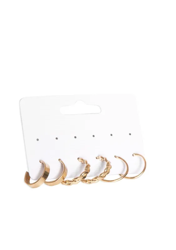 Abril Gold Small Hoop Earring Three Pack sold by Missy Empire