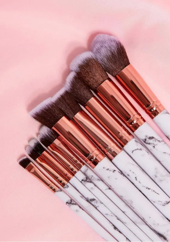 Camala White Marble 10 Piece Brush Set sold by Missy Empire