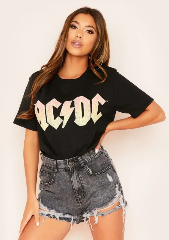Ria Black ACDC Graphic Slogan T-Shirt sold by Missy Empire
