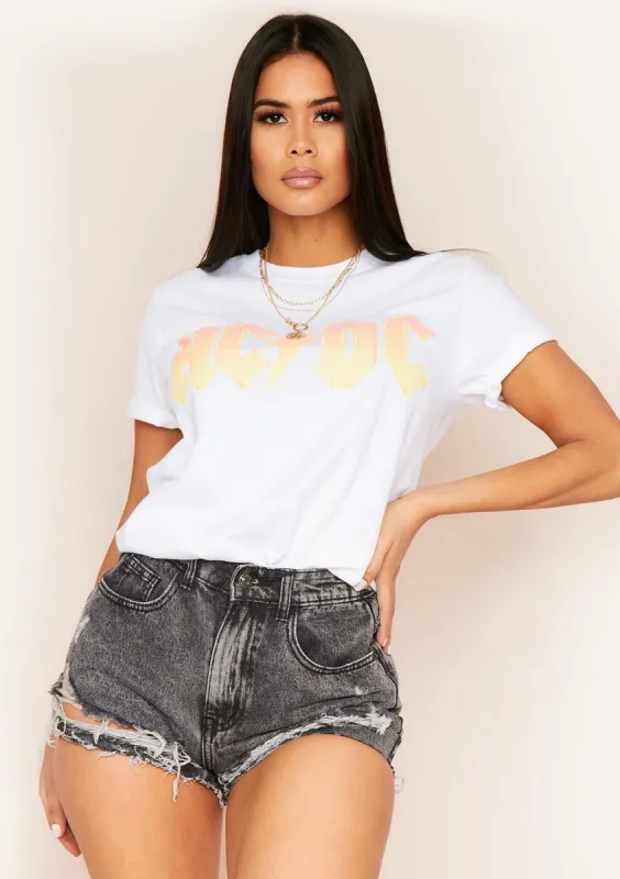 Ria White ACDC Graphic Slogan T-Shirt sold by Missy Empire