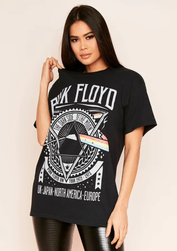 Terra Black Pink Floyd Graphic T-Shirt sold by Missy Empire