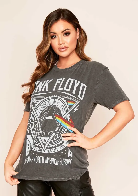 Zellia Grey Washed Pink Floyd Graphic T-Shirt sold by Missy Empire