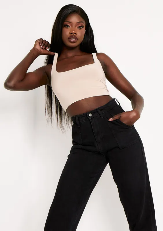Selena Beige Square Neck Crop Top sold by Missy Empire